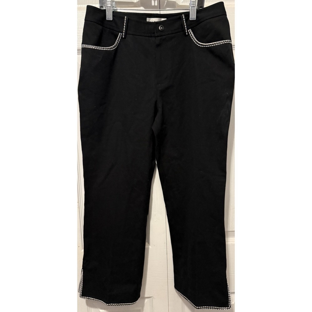 Dana Buchman size 2 black stretch leg crop pants contrast stitch nwt $150